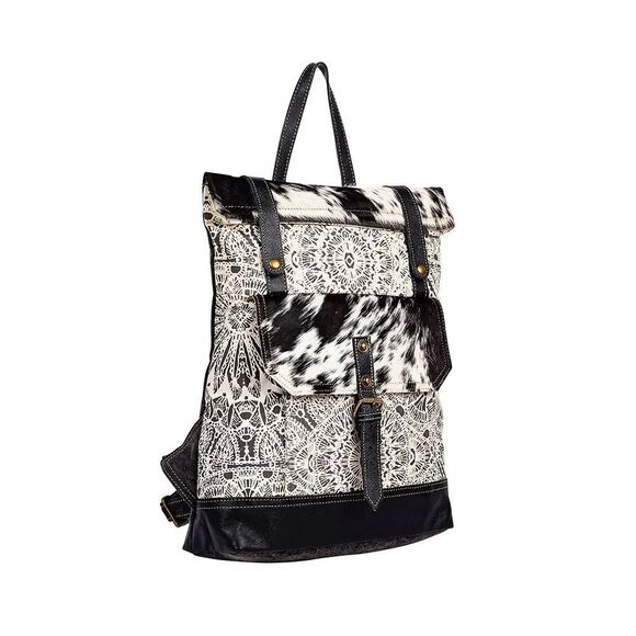 Myra Bag Handmade Le Medallion Backpack Upcycled Canvas & Cowhide Leather main image 10